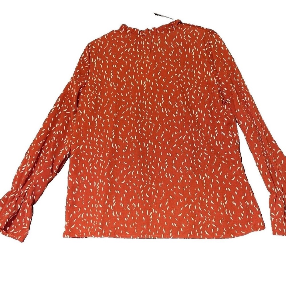 NWT Coeur de Vague Blouse Womens Medium Orange Rust White Printed Ruffle Tie Top - Picture 3 of 14